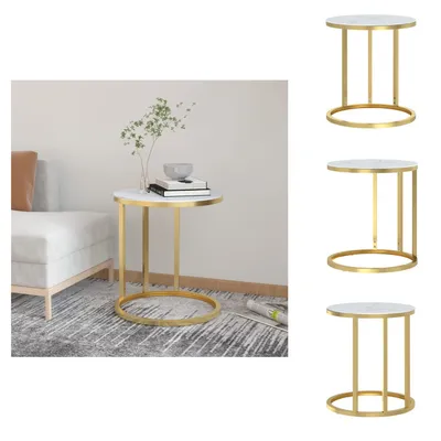 Immagine prodotto di vidaXL Tavolino in marmo bianco e dorato 45 cm in vetro temperato - Tavolini