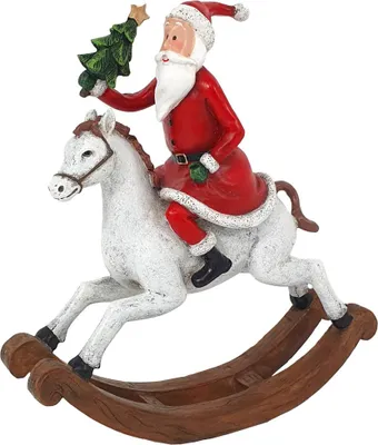 Produktbild von Figur Weihnachtsmann auf Schaukelpferd 49,5 x 15 x 44,5 cm rot
