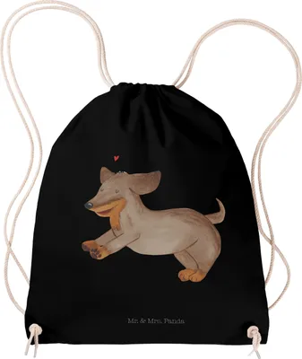 Produktbild von Mr. & Mrs. Panda rucksack beutel Hund Dackel - Schwarz - Geschenk, mit kordel, gymnastiktasche, Turnbeutel, wander, Sprüche, Herz, Stoffbeutel, Süß, Dachshund, Jutebeutel