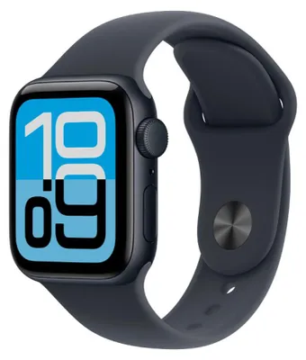 Zdjęcie produktu dla Apple Watch SE 3 GPS 40 mm, aluminiowa obudowa w kolorze Midnight z paskiem Midnight Sport Band – rozmiar S/M, model A3324