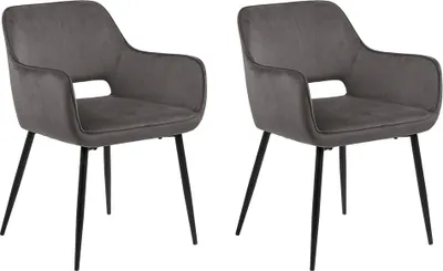 Image de Smuk Chaise de salle à manger en velours Aelin gris foncé - 2 pièces