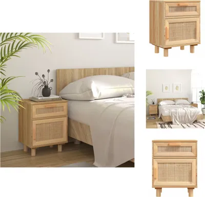 Produktbild von vidaXL Nachttisch Braun Massivholz Kiefer und Natur-Rattan - Nachttische