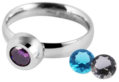 Produktbild von Akzent Damen-Ring aus Edelstahl mit Ersatzsteinen, silberfarben