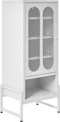Produktbild von BELIANI Sideboard Weiß Stahl Halbhoch Schmal mit Griff 1 Tür 5 Fächern Industrie Design Metallschrank für Wohnzimmer Büro Flur Bad