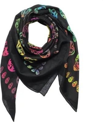 Produktbild von Baumwolltuch - Totenköpfe 1 schwarz - tie dye - quadratisches Tuch