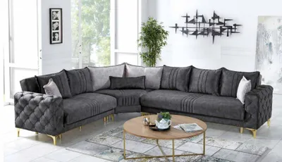 Image de Gris Salon Canapé d'angle en L Chesterfield Moderne Nouveau Canapé de Luxe