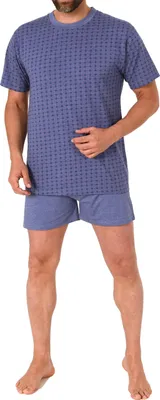 Produktbild von Eleganter Herren Schlafanzug kurzarm Shorty in edler Minimal-Optik - 122 105 10 872 ; blau , 52