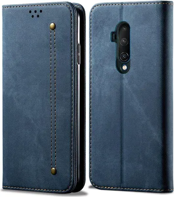 Image de Etui OnePlus 7T Pro, Etui portefeuille en cuir avec fermeture magnétique et fonction stand pour OnePlus 7T Pro bleu