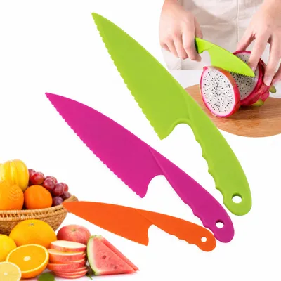 Produktbild von 3-teiliges Kunststoff-Kindermesser-Set aus Nylon, sichere Küchenmesser für Kinder zum Schneiden von Obst, Brot, Kuchen, Salat und Gemüse