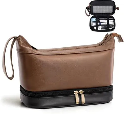 Produktbild von Herren-Toilettentasche, groß - Ledertasche - wasserdicht - ideale Reisetasche für Toilettenartikel