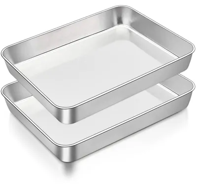 Productafbeelding van Braadpan Bakplaat Roestvrij Staal - 26 x 20 cm - Set van 2 - 5 cm diep