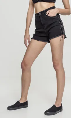 Produktbild von Urban Classics Hotpant Damen Ladies Highwaist Denim Lace Up Short schwarz 27