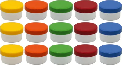 Produktbild von 15 Salbendöschen 60ml flach mit farbigen Deckeln - hergestellt in Deutschland