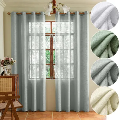 Immagine prodotto di Set di 2 tende trasparenti con occhielli, struttura in lino, 175 GSM, voile pesante per finestre, adatte per soggiorno e camera da letto, 140 x 275 cm, colore grigio chiaro