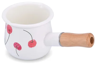 Obrázek produktu pro Rendlík mléčník - Smaltovaný - 10 cm - 500 ml - Dřevěná rukojeť - Třešňová