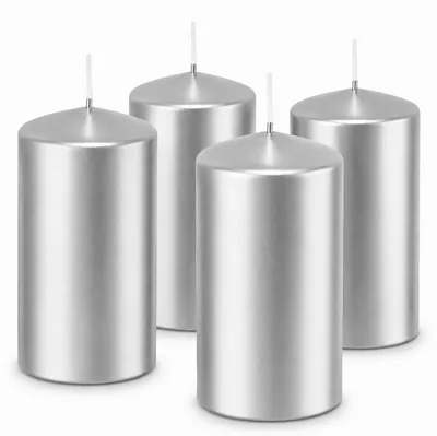 Produktbild von Stumpenkerze - 80 x 50 mm 4 Stück silber., KI-generiertes Bild