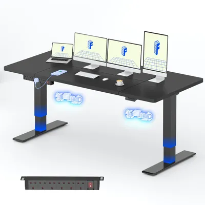 Produktbild von FLEXISPOT QB2 Höhenverstellbarer Schreibtisch Elektrisch 200x80cm mit Steckdosenleiste, 2 STARKE MOTOREN, 120 kg Tragkraft, 4 Memory-Funktion, Schwarz