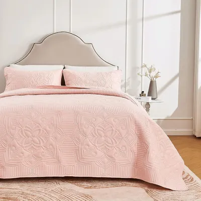Produktbild von Famanu Tagesdecke 220 x 240 cm - Rosa, Mikrofaser mit Blumenmuster