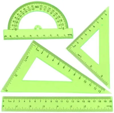 Immagine prodotto di Set di strumenti geometrici in plastica - 4 pezzi - include: compasso, righello, squadra. Facile da riporre