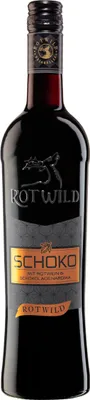 A bottle of Rotwild Schoko wine against a white background.