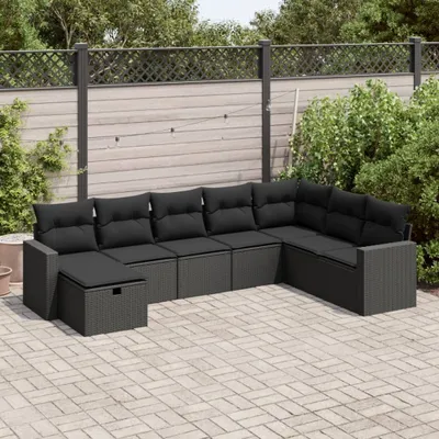Produktbild von Eleganten-Stil 8-tlg. Garten-Lounge-Set mit Kissen Garten-Sofagarnitur, Outdoor Indoor, Schwarz Poly Rattan Gartenmöbel-Sets CHY34766665