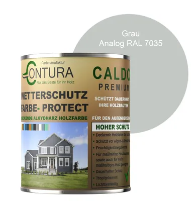 Produktbild von Contura 500ml Wetterschutzfarbe Holz Dauerschutzfarbe Deckend Buntlack Holzfarbe Holzlasur Seidenmatt - Grau - RAL 7035 Analog