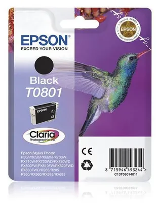 Produktbild von Epson Hummingbird Singlepack Black T0801 Claria Photographic Ink, Schwarz, Tinte auf Pigmentbasis, 1 Stück(e)