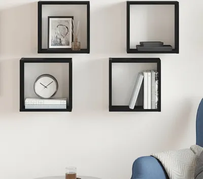 Obrázok produktu pre Maison Exclusive - Kockové nástenné police 4 ks. Čierny dubový vzhľad 30x15x30 cm