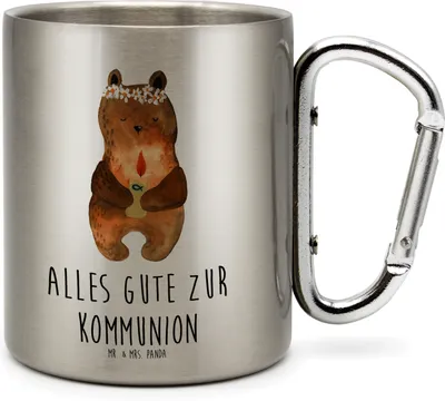 Produktbild von Mr. & Mrs. Panda Thermobecher Bär Kommunion - Transparent - Geschenk, Isolierbecher, Teetasse, Becher Aus Edelstahl, Trinkbecher, Katholisch, Gottes Segen, Teddy