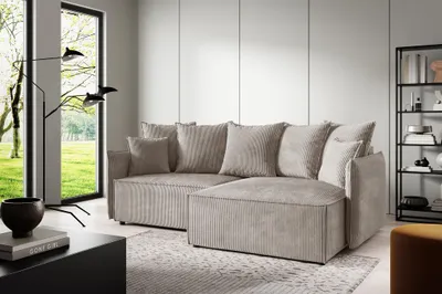 Produktbild von Ecksofa Schlafsofa Sofa MINEA in Stoff Poso Beige Ottomane Rechts