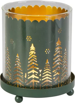 Produktbild von Windlicht Tannenwald - grün/rot - Metall und Glas - ca. 7,5 x 9,5 cm - 1 Stück