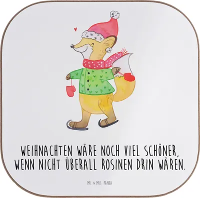 Produktbild von Mr. & Mrs. Panda Untersetzer für Gläser Fuchs  Schlittschuhe - Weiß - Geschenk, Tannenbaum, Weihnachten, Weihnachtsmann, Winter, gläseruntersetzer, Coaster, Tassen, Tasse