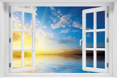 Produktbild von Wallario selbstklebendes Poster mit Fenster-Illusion - Sonnenuntergang über dem Meer I, Größe: 61 x 91,50 cm