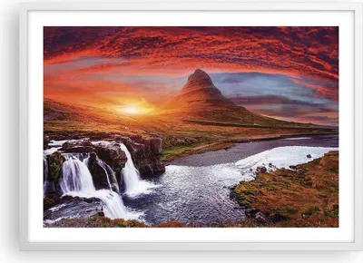 Produktbild von Gerahmtes Poster - Weißer Rahmen - Kirkjufell Wasserfall Berg - 70x50 cm - Wand Bild - Wanddeko - Wandbilder - Kunstposter - Wandposter - Bilderrahmen - Bilder - Kunstdruck - P2WAA70x50-4704