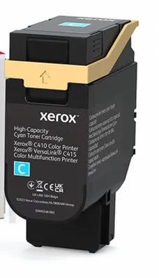 A single cyan toner cartridge for a Xerox printer.