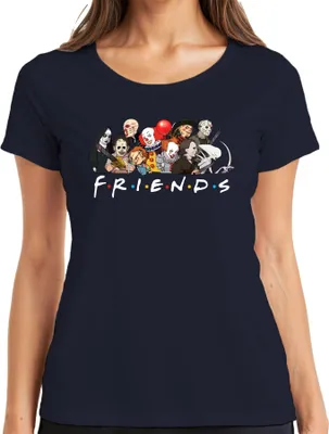 Zdjęcie produktu dla FRIENDS Horror Ikonen Pennywise Chucky Michael Jason Freddy Fans Damen T-Shirt, Navy, S