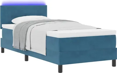 Image de Lit boxspring LED avec matelas bleu foncé 80 x 200 cm velours
