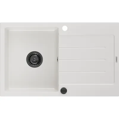Obrázek produktu pro Mexen Bruno 1-miskový granitový dřez s odkapávačem 795 x 495 mm, Bílá, sifon Černá - 6513791010-20-B