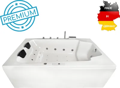 Produktbild von Basera PREMIUM Indoor Whirlpool Badewanne XXL Milos 190 x 120 cm für 2 Personen mit 28 Massagedüsen, Heizung, Ozongenerator, Bodenansaugung, Wasserfall, LED-Ambiente, Touchpanel, Bluetooth, Radio