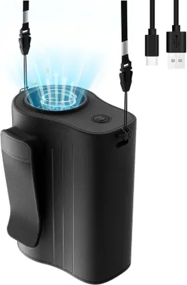 Zdjęcie produktu dla Przenośny, regulowany wentylator na szyję z 100 prędkościami, 13 300 obrotów na minutę, silny strumień powietrza, 4000 mAh, wentylator na szyję do zawieszenia, przenośny wentylator na pasek z klipsem, idealny na kemping, na zewnątrz, do biura i w podróży (czarny)