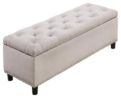 Sitzbank mit Stauraum, Holzrahmen, Stoffbezug, 121x42x43 cm, beige