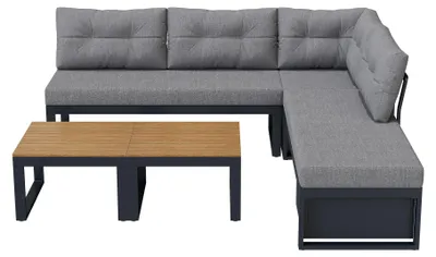 Productafbeelding van Multifunctionele tuinmeubelset met een verstelbare rugleuning in 3 standen en een ligfunctie, comfortabele kussens, opbergruimte en weerbestendig polyester