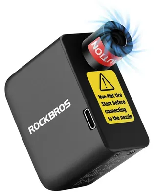 Produktbild von ROCKBROS 42320008001 Elektrische Fahrradpumpe 100 PSI Mini Luftpumpe Akku Kompressor Presta Schrader USB C inkl. Zubehör in Schwarz