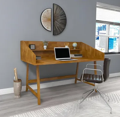 Zdjęcie produktu dla Ciemnobrązowy stół do salonu Designerskie biurko Solidne drewniane meble