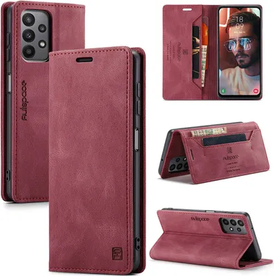 Produktbild von Galaxy A23 4G Brieftasche Hülle, Retro Kunstledertasche Stand Schutzhülle für Samsung Galaxy A23 4G Rot