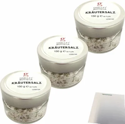 Produktbild von Gisellas Bottega Kräutersalz 3er Pack (3x150g Glas) + usy Block