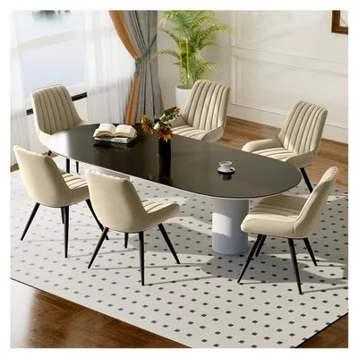 Produktbild von Moderner gepolsterter Esszimmerstuhl - Extra dickes Sitzkissen, Kunstfaser Esszimmerstühle Küchenstuhl Polsterstuhl Wohnzimmerstuhl mit Rückenlehne, Metallbeine (Beige, 6er Set)