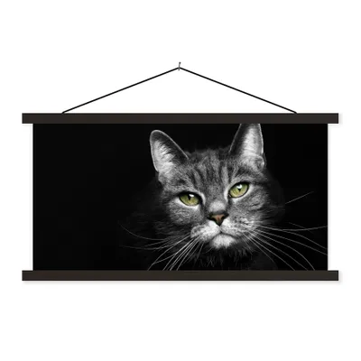 Produktbild von MuchoWow® Textilposter Haustiere - Katze - Tiere - Schwarz - Weiß 150x75 cm mit schwarzem Rahmen - Posterleiste