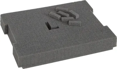 A gray foam insert with pre-cut sections for organizing items.