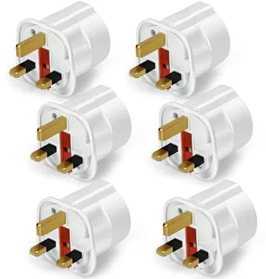 Image de Adaptateur secteur pour le Royaume-Uni, lot de 6, compatible avec les prises du Royaume-Uni et de l'Allemagne